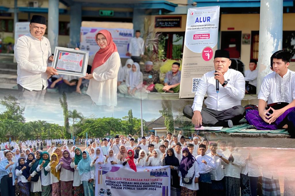 Sambangi SMAN 7 Mataram, Bawaslu Kota Mataram Ajak Siswa Tolak Politik Uang dan Politisasi Sara.