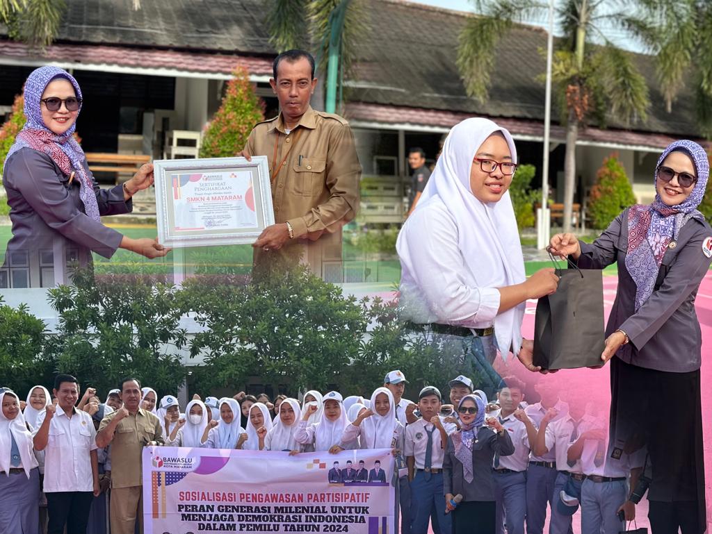Apel Pagi di SMKN 4 Mataram, Bawaslu Kota Mataram Dengungkan Tolak Politik Uang & Politisasi SARA.